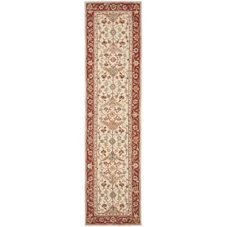 Safavieh 2 ft. 6 in. x 10 ft. Runner Traditional Chelsea Ivory and Red Hand Hooked Rug HK751C-210